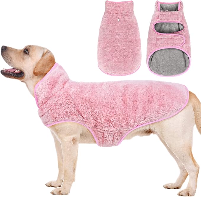 Malier Dog Winter Coat, Reversible Fleece, Small, Pink - Windproof, Warm Dog Jacket for Small Medium Large Dogs
