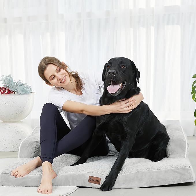 Orthopedic Dog Beds for Large Sized Dogs, Waterproof Egg Crate Foam Large Dog Couch Beds with Comfy Bolster 36x27Inch, Washable Pet Beds with Removable Cover and Nonskid Bottom, Grey White