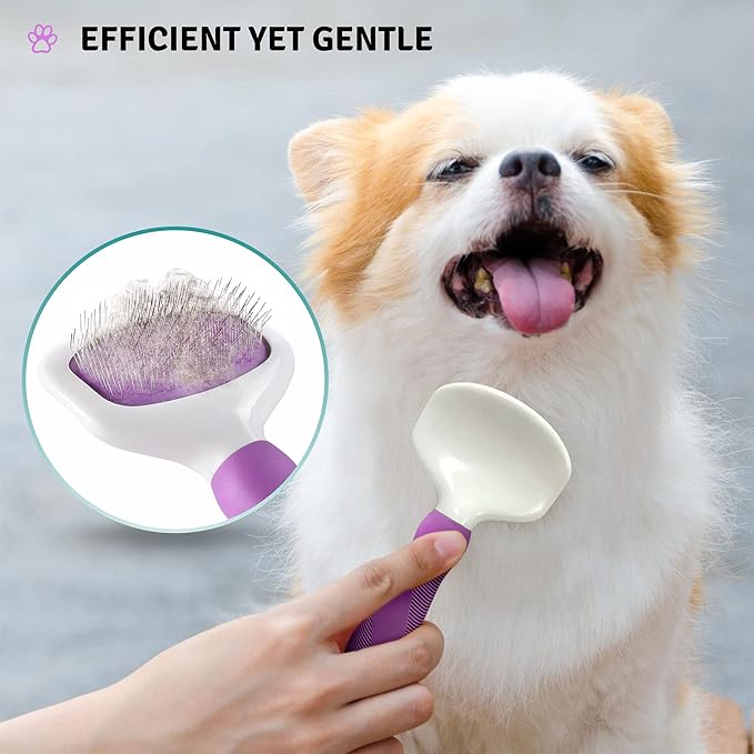 Poodle Pet Bundle - Detangling Pet Comb for Removing Matted Fur, Knots, and Tangles + Dematting Fur Rake Comb Brush for Dogs and Cats + Slicker Brush for Grooming and Deshedding Pet Undercoat Hair