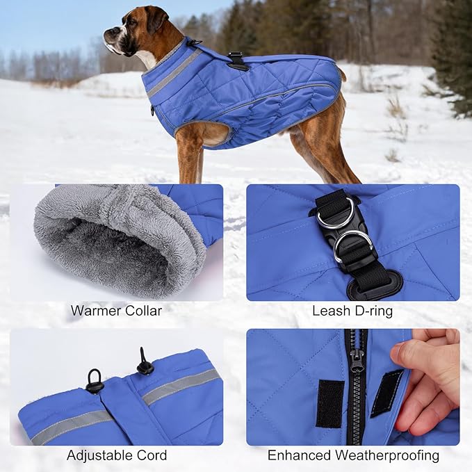 Dog Coat, Warm Dog Winter Coat for Small Dogs, Waterproof Jacket with Harness Built in, Reflective Turtleneck Cold Weather Coats with Zipper,Pet Fleece Vest Snow Jacket, Blue XS