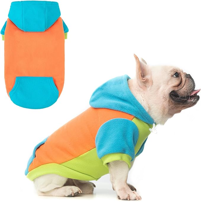 BEAUTYZOO Fleece Dog Hoodie Sweatershirt with Pocket and Leash Hole, Stretchy Small Medium Large Sized Dogs Clothes for Fall Winter Cold Days, Color Designer Warm Dog Jackets,French Bulldog Coats