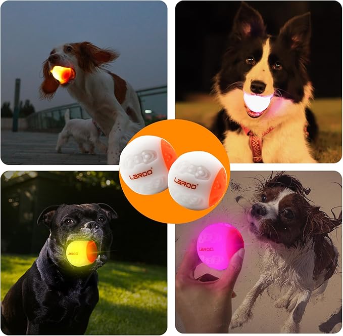 LaRoo LED Dog Ball, Dog Toys Silicon Glowing LED Dog Ball with USB Rechargeable Glow in The Dark Dog Ball Teeth Cleaner Training Ball(White)
