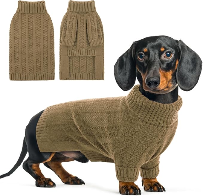 Queenmore XSmall Dog Sweater,Small Sweater for Dog,Soft Knitted Dogs Sweater Christmas Clothing,Turtleneck Pullover Puppy Sweaters for Dogs Girls Boys,Cozy Pet Knitwear for Teacup,Chihuahua(Camel,XS)