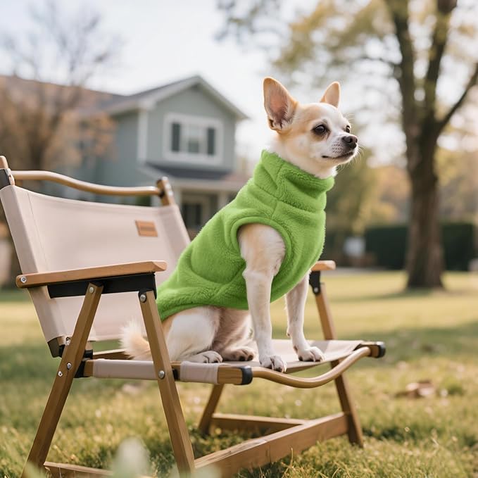 Idepet Dog Fleece Vest Sweater Zip Up Warm Pullover Dogs Jacket with D-Ring Leash Winter Cold Weater Coat Pet Sweatershirt Clothes Hoodie for Small Medium Dogs Boy Girl(Green,XS)