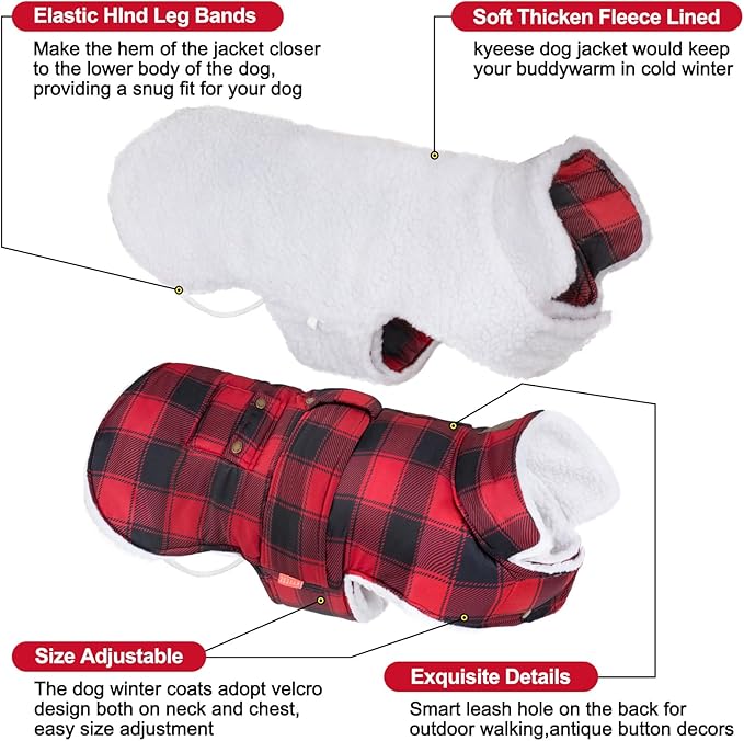 KYEESE Dog Coat Thick Cat Clothes with Pocket Windproof Dog Coats for Small Dogs Waterproof Dogs Jacket with Fleece Lined Warm Pet Winter Puffer Coat with Leash Hole Soft Pet Sweater for Cold Weather