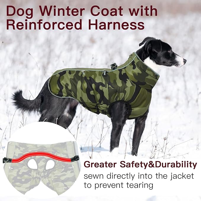 Medium Dog Coat Dog Winter Jacket,Warm Zip Up Snowsuit Dog Harness Vest Reflective Water-Resistant Dog Coat Dog Snow Jacket for Medium Dogs Jack Russell, Mini Schnauzer, Camouflage