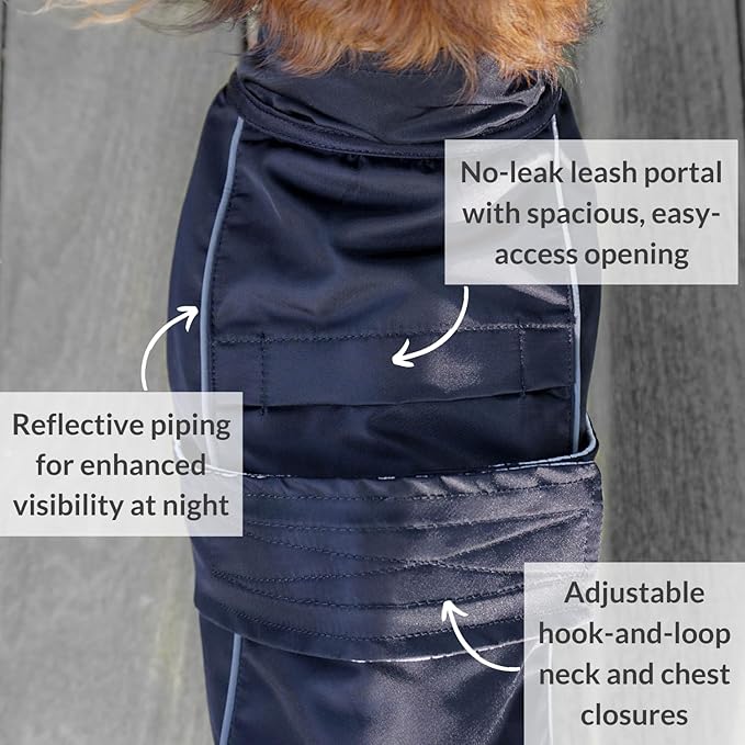 DJANGO Dog Jacket & Raincoat – Lightweight Water-Resistant Coat for Small, Medium & Long Dogs Like Dachshunds – Reflective, Adjustable Fit, Harness-Compatible & Easy-Access Harness Hole - Black, Small