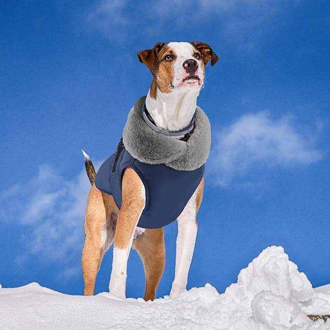 PETDSH Dog Coat Medium, Windproof Dog Jacket with Warm Fleece Lining, Thickened Collar Dogs Winter Coat, Adjustable Reflective Pet Coats for Cold Weather (Navy Blue, Medium)