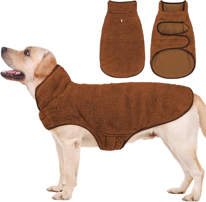 Malier Dog Winter Coat, Reversible Fleece Dog Cold Weather Coats, Windproof Warm Snow Puppy Jacket Vest Pet Clothes for Small Medium Large Dogs (Brown, XXX-Large)