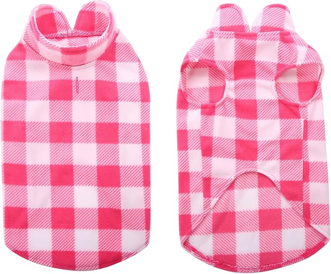 KAMA BRIDAL Spring Autumn Winter Coat Pullover Fleece Vest for Cats Small and Medium Dogs Thin Sweater Pink & White Plaid (Pink, S)