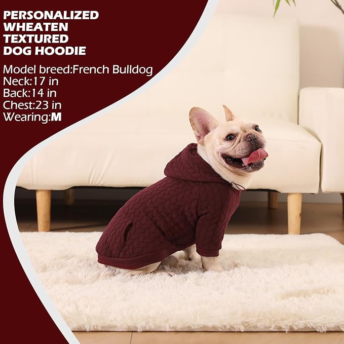 EXPAWLORER Textured Cable Knit Basic Dog Hoodie, Elevated Style Dog Sweater with Leash Hole and Pocket, Soft and Warm Pet Winter Coat, Cold Weather Clothes for Small Medium Large Dogs,Wine Red L