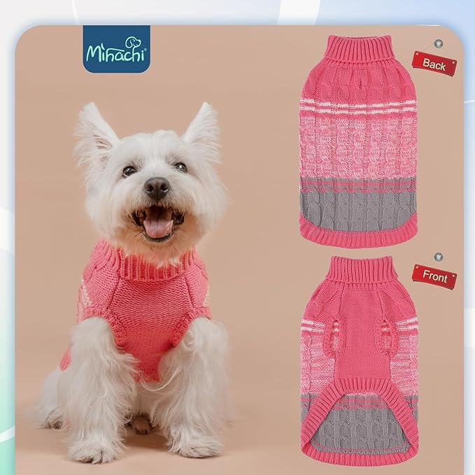 Mihachi Dog Sweaters for Small Medium Dogs Girl Boy,Soft Warm Dogs Shirt, Cold Weather Dog Coat Turtleneck Knitted Pullover Dog Clothes Costume with Leash Hole for Large Cat Puppy Doggy Pet,Pink SM