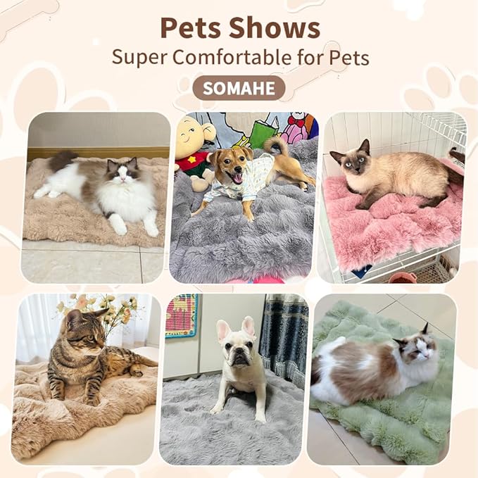 Cat Beds for Indoor Cats Faux Fur Pet Mat Cute Kitten Plush Bed with Non-Slip Bottom for Carriers/Couch Dog & Puppy Friendly 27 x 20 Inch Large Orange