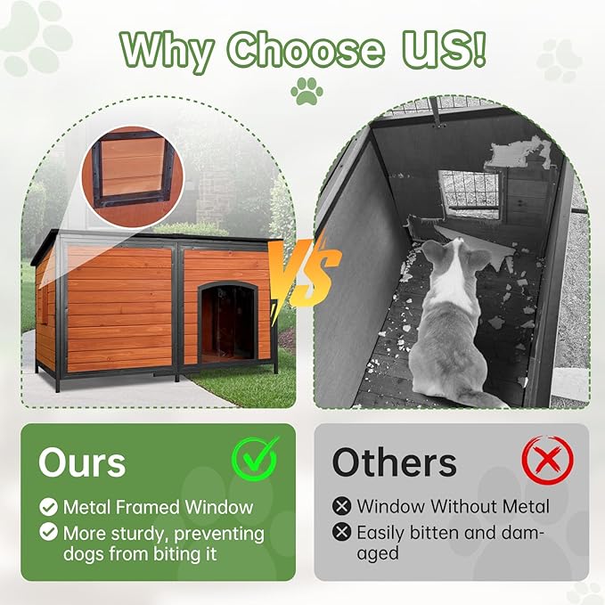 Extra Large Dog House Outdoor Weatherproof Dog Kennel for Large Dogs Chew-Proof Metal Frame Openable Roof for Easy Cleaning