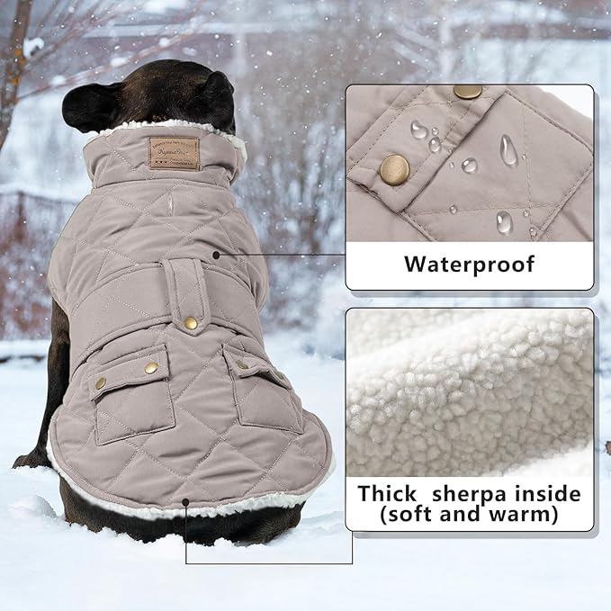 KYEESE Dog Coat Windproof Pet Sweater with Warm Pet Winter Puffer Coat with Leash Hole Waterproof Pets Clothes for Cold Weather Soft Dogs Jacket with Pocket Thick Dog Coats for Medium Dogs