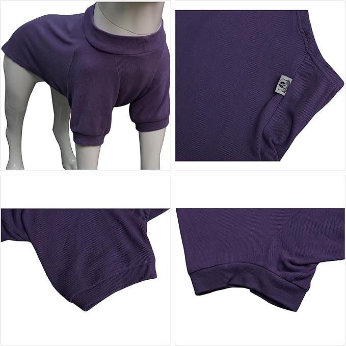 Lovelonglong Ribbed Dog T-Shirt Cotton Knitted Dog Sweaters for All Season Pet T-Shirts for Large Medium Small Dogs Purple S