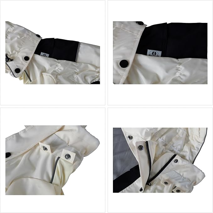 LOVELONGLONG Waterproof Dog Raincoat with Removable Hood – Outdoor Full Body Dog Jacket, Windproof Snowproof Shell Suit – All Season Pet Rain Gear Ivory XXL