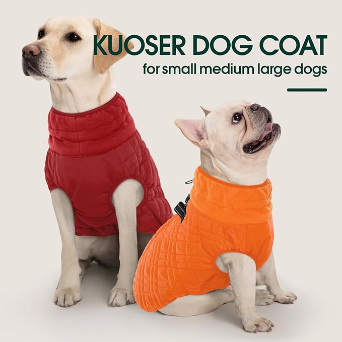 Kuoser Medium Dog Coat | All-Breed Thermal Wear with Windproof Layer | Reflective Tabs Enhance Visibility in Snow, Snap Buckles Simplify Dressing, Red M
