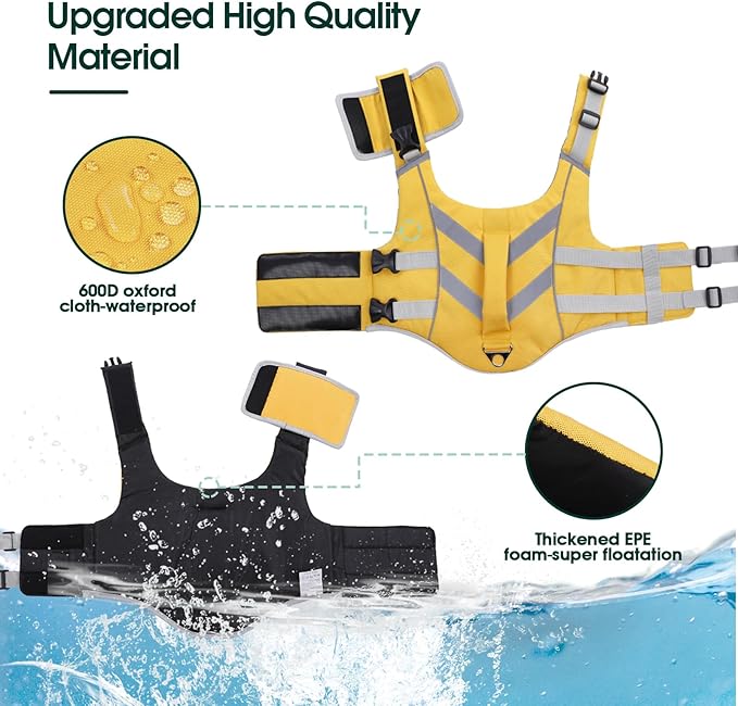 Kuoser Dog Life Jacket with Reflective Stripes - Adjustable High Visibility Vest, Ripstop Lifesaver, Pet Preserver with High Flotation Swimsuit for Small, Medium and Large Dogs