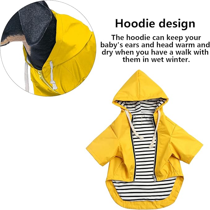 Dog Raincoat rain Jacket Raincoat Dogs Waterproof Small Medium Breeds Zip Closure Storage Pocket Harness Hole Yellow XXL