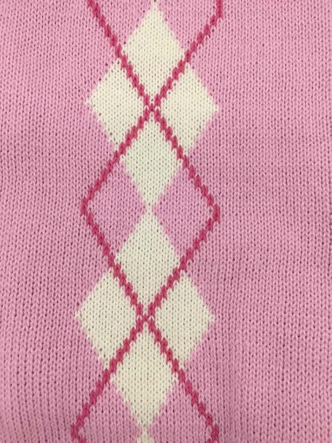 Pink Argyle Knit Dog Sweater for Girl, Pet Clothes for Dog Coat Sweatshirt Large (L) Girth 18-20"