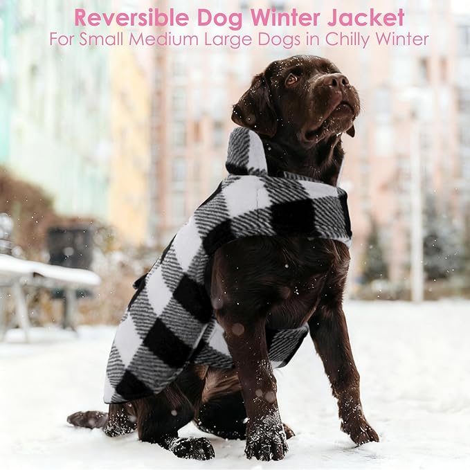 AOFITEE Dog Coat Plaid Dog Winter Coat for Small Dogs, Warm Dogs Jacket Christmas Sweater, Waterproof Pet Puffer Jacket, Reversible Pet Cold Weather Coats for Small Medium Large Pets, Black M
