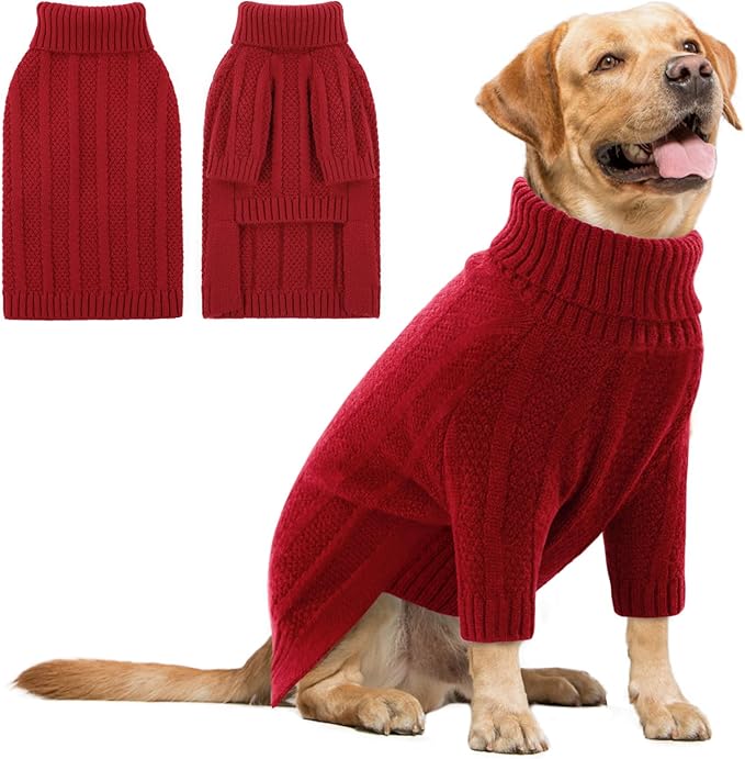 Queenmore XL Dog Sweater,Christmas Dog Sweaters for Extra Large Dogs Girl Boy,Warm Soft Fall Doggy Pullover Clothes,Turtleneck Knitted Pet Winter Apparel for Golden Retriever,Labrador(Red,XL)