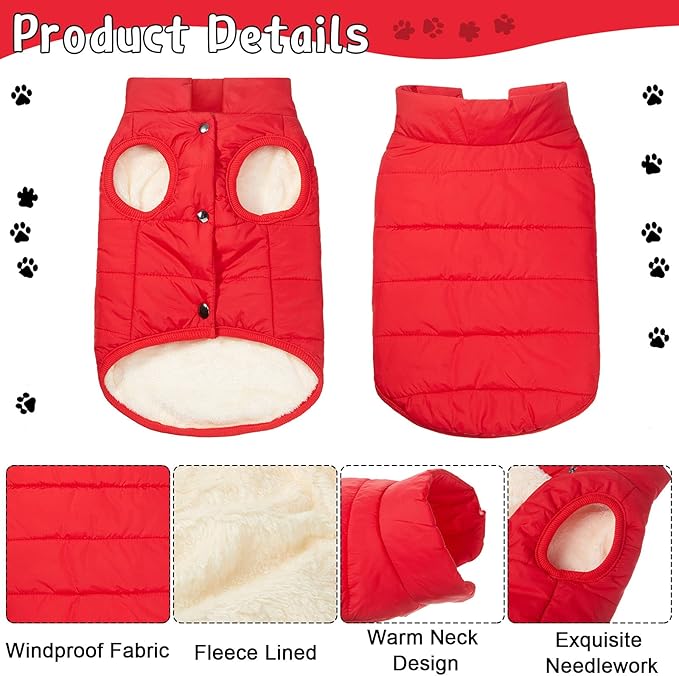 Syhood 2 Pieces Dog Jacket 2 Layers Fleece Lined Dog Jacket Warm Soft Windproof Small Pet Coat for Winter Cold Weather (Xs,Navy, Red)