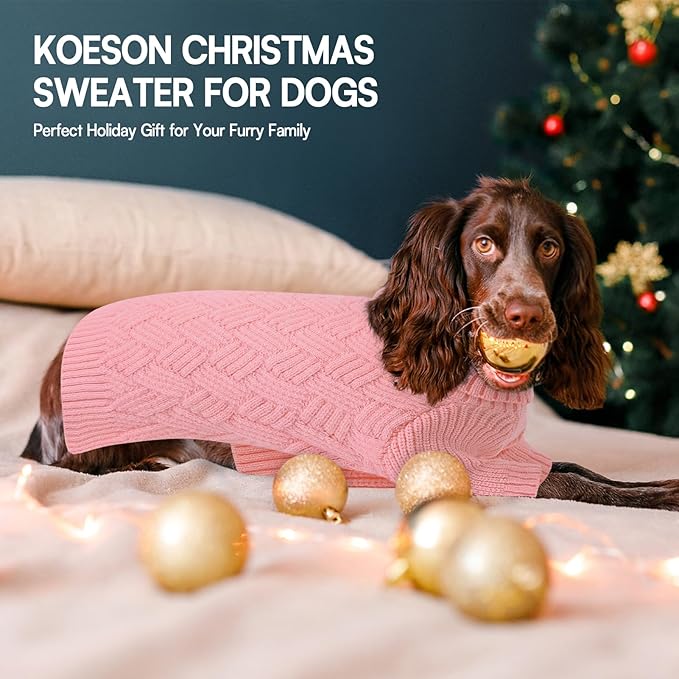 KOESON Small Dog Sweater Female and Male, Pullover Dog Sweater with Sleeves, Easy On Christmas Sweaters for Dachshund, Chihuahua, Pug, Yorkie, Warm Knitted Winter Apparel for Small Dogs, Pink, S