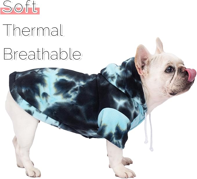 Dog Hoodie Tie Dye Dog Sweatshirt Chic Winter Clothes Ultra-Soft Warm Sweaters for Small Medium Dogs Fashion Pet Clothes for Dogs (Blue/Black/Grey, XS (Back: 9.05",Chest: 13.77", Neck: 12.59"))