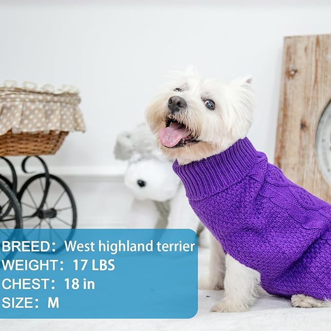 Mihachi Turtleneck Dog Sweater - Winter Coat Apparel Classic Cable Knit Clothes with Leash Hole for Cold Weather, Ideal Gift for Pet in New Year