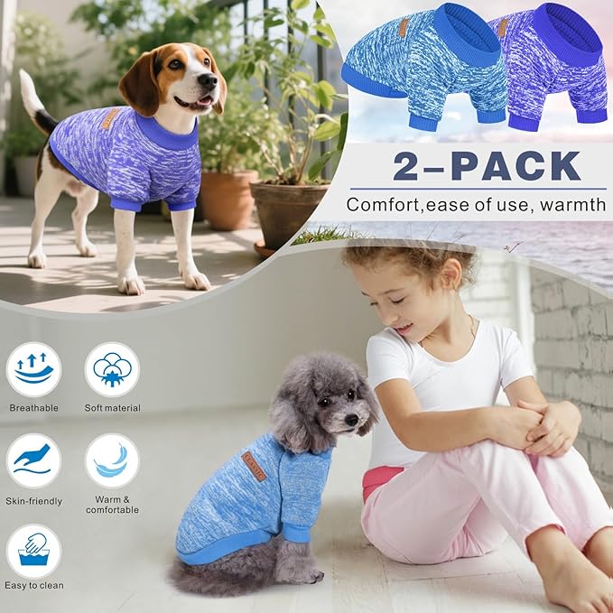 2 Pieces Pet Dog Classic Knitwear Sweater, Fleece Coat for Small,Medium Dogs,Warm Pet Dog Cat Clothes,Soft Puppy Customes for Chihuahua Yorkshire Tzu (Blue Dark Navy,XL)