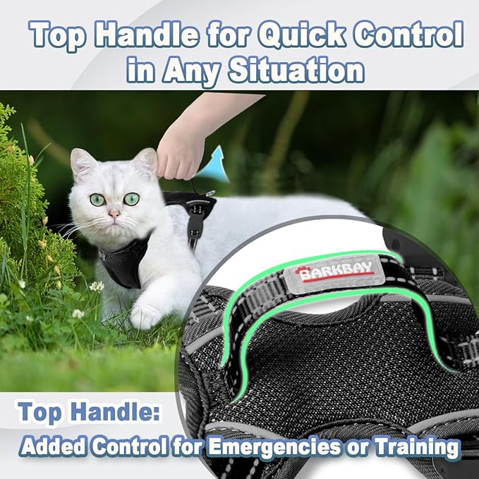 Cat Harness and Leash Set Escape Proof for Kitten Walking, Soft Adjustable Top Handle Vest Harnesses for Cats, Easy Control Breathable Reflective Small Medium Large, Black, M