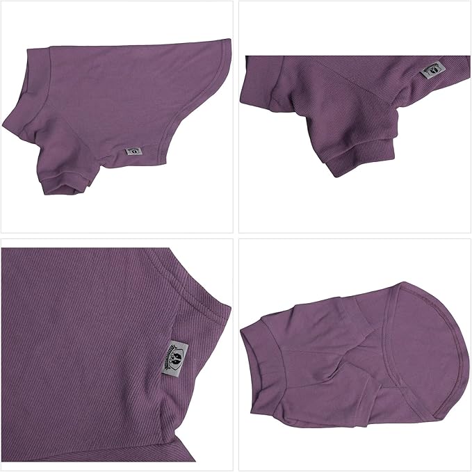 Lovelonglong Ribbed Dog T-Shirt Cotton Knitted Dog Sweaters for All Season Pet T-Shirts for Large Medium Small Dogs Taro Purple S