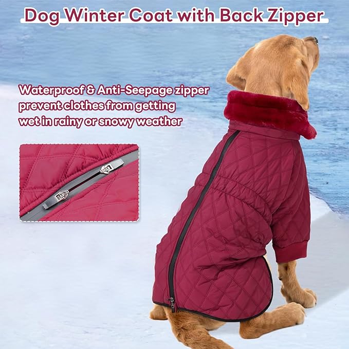 IDOMIK Dog Winter Coat for Small Dogs, Warm Dog Winter Jacket with Fleece High Collar, Zippered Cold Weather Coats for Dogs, Waterproof Doggy Snow Jacket Clothes,WineRed,S
