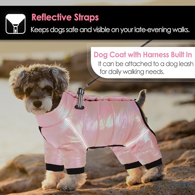AOFITEE Dog Coat, Waterproof Dog Jacket for Winter, Warm Fullbody Dogs Snowsuit, Winter Coat for Small Dogs, Zip Up Pet Puffer Jacket Fleece Vest, Outdoor Reflective Cold Weather Pet Coats, Pink S