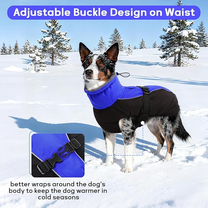 IDOMIK Dog Winter Coat, Reflective Waterproof Dog Jacket for Cold Weather, Warm Pet Coats for Small Medium Large Dogs, High Collar Doggy Fleece Snow Jacket, Winter Vest with Adjustable Buckle,S