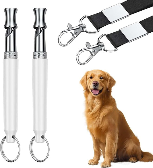 2 PCS Dog Whistles,Professional Recall Dog Training Whistle with Lanyard,Adjustable Ultrasonic Silent Dog Recall Whistles,Dog Whistle to Stop Barking Neighbors Dog,Dog Barking Stopper (White+White)