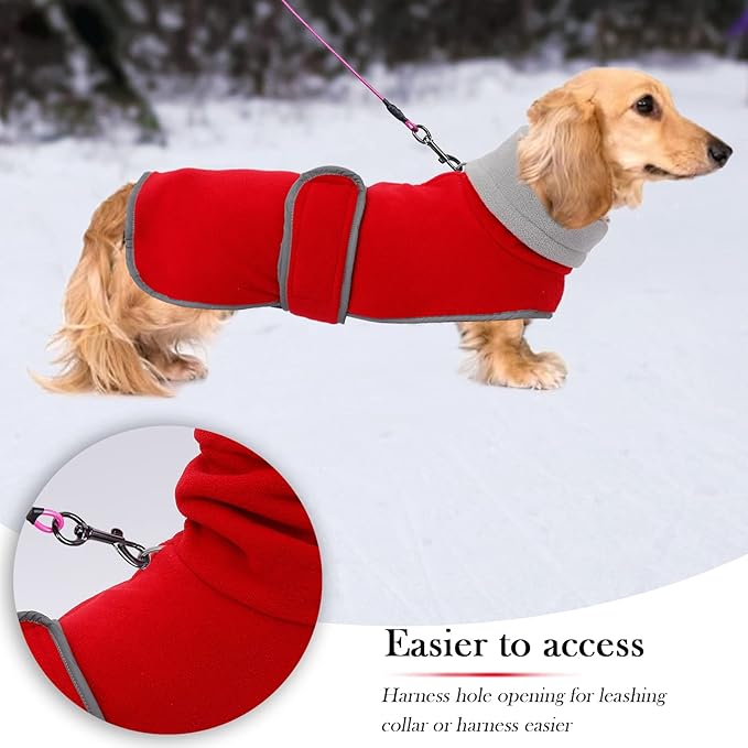 Geyecete Dachshund Sweaters for Dogs, Dachshund Coat Perfect Dog Winter Coat with Padded Fleece Lining and High Collar, Dog Snowsuit with Adjustable Bands - Red - M