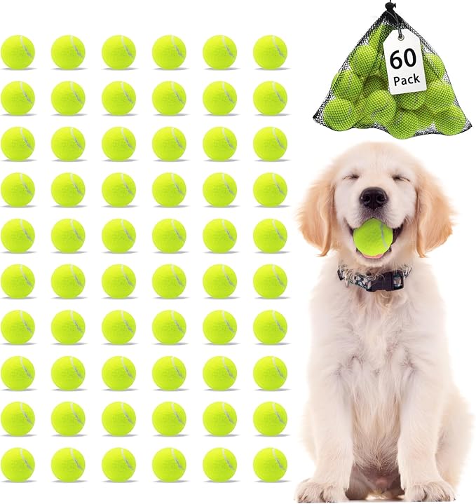 Magicorange Small Tennis Balls, 60 Pack 2 inch Tennis Balls for Dogs, Colorful Easy Catching Pet Dog Playing Ball (Yellow)