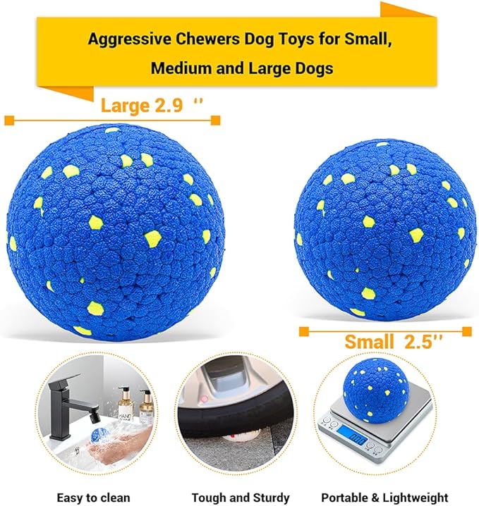 Dog Balls Toys for Aggressive Chewers, Indestructible Durable Bouncy Floating Balls for Dogs to Fetch, Durable Solid Rubber Ball for Training Dog(2 Pack)