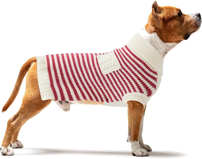 Small Dog Sweater, Knitted Striped Pullover Dog Clothes for Cold Weather, Thick Warm Cozy Stretchy Sweater for Chihuahua, Bulldog, Dachshund, Pug(Red & White Strip, M)