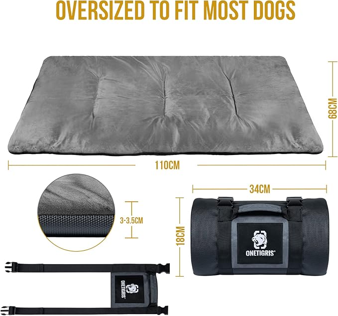 ONETIGRIS Travel Dog Bed - Portable, Washable, Waterproof Anti-Slip Dog Camping Bed, 3.6ft by 2.2ft Outdoor Indoor Bed Mat Cushioned Plush Warm Puppy Mattresses