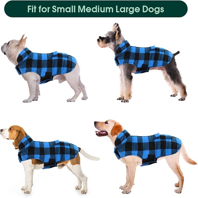 Kuoser Dog Winter Coat, Windproof Dog Fleece Jacket British Style Plaid Cold Weather Doggie Vest Coats, Reversible Cozy Warm Pet Clothes Apparel for Large Size Dogs XL