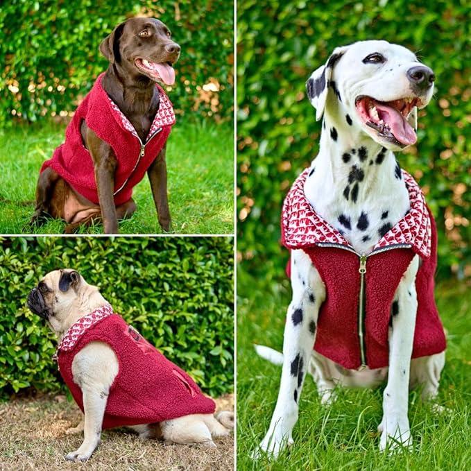 Tuff Pupper Reversible Fleece Sweater Vest for Dogs | Lightweight Comfortable Insulated Jacket | Front Zip Closure | Machine Washable | Built-in Leash Hole | Sizes for All Breeds (Small, Red)