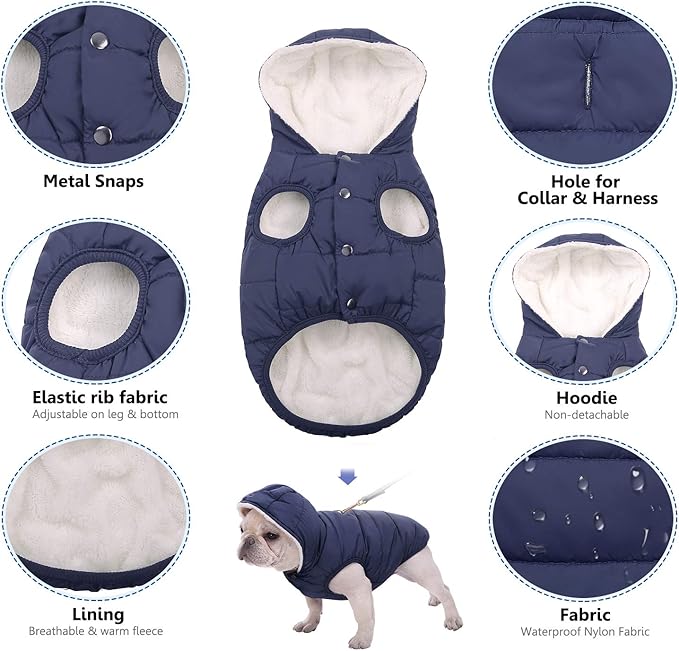 Windproof Waterproof Dog Coat Fleece & Cotton Lined Warm Jacket, Cold Weather Pet Apparel Clothes Vest for Small Medium Large Dog (XL, Blue)