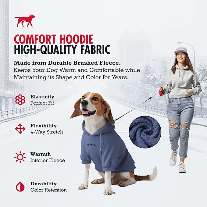 Tuff Pupper Dog Hoodie | Premium Quality 100% Organic Cotton | Ultra Soft Interior for Superior Comfort | Elastic Cuffs & Drawstring for Warmth | Stretch Fit Suitable for All Breeds (Blue, S)