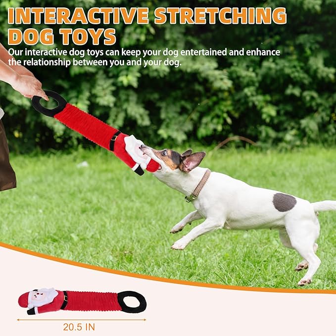 KOOLTAIL Christmas Dog Toys, Tough Plush Dog Chew & Squeaky Toys with Crinkle Paper, Interactive Training & Tug of War Puppy Teething Toy for Indoor Outdoor Play for Small Medium Large Dogs, Santa