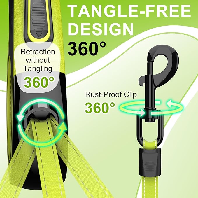 2025 New Model Retractable Dog Leash 18ft' - Detachable Poop Bag and Chew Proof Cable and Included Heavy Duty Reflective Retractable Leash for Small Medium Large Dogs up to 110 lbs