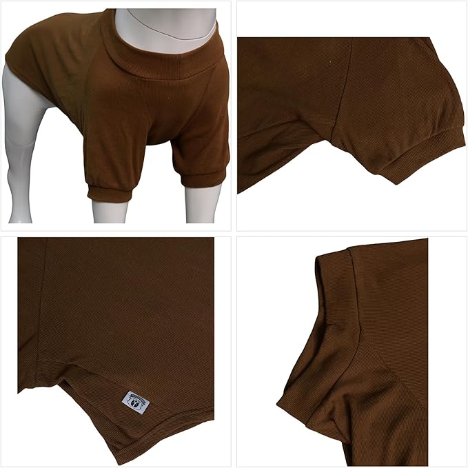 Lovelonglong Ribbed Dog T-Shirt Cotton Knitted Dog Sweaters for All Season Pet T-Shirts for Large Medium Small Dogs Coffee L